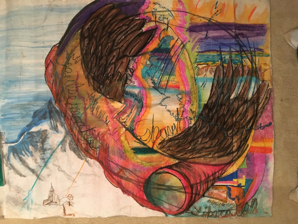 $300. Abstract Angel. 4.5 ft H x 3.6 ft w. Pastel on paper