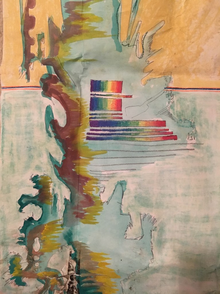 $350.00. Dzogchen energy. approx 21'' h x 11''w. Mixed media. watercolor and colored pencil on paper.